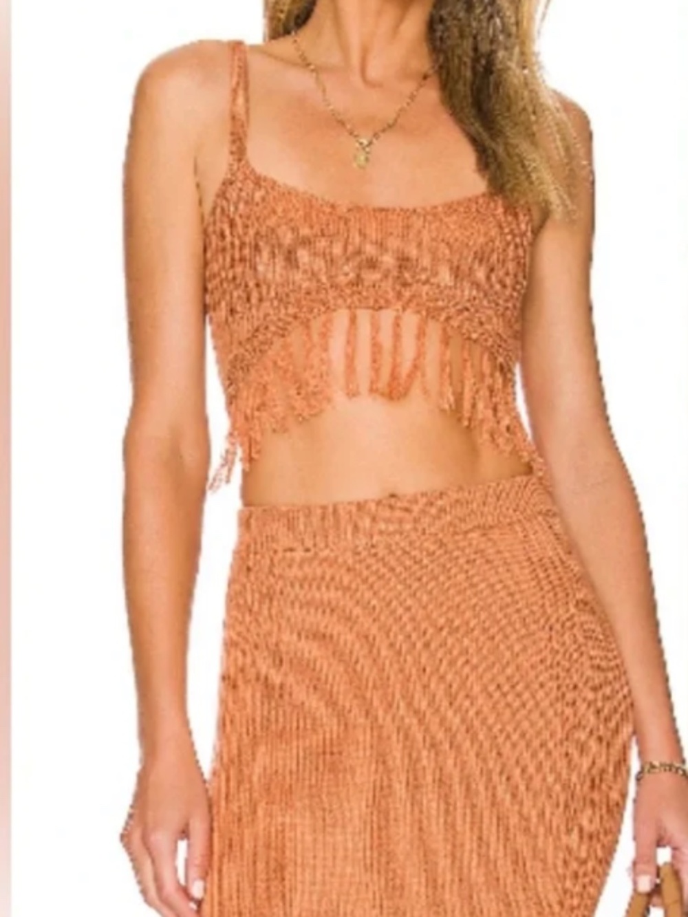 Tularosa Rust Knit Fringe Crop Top & Midi Skirt Set XS